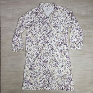Garnet Hill Nightgown Womens Medium Purple Floral Henley Sleep Shirt Long Sleeve